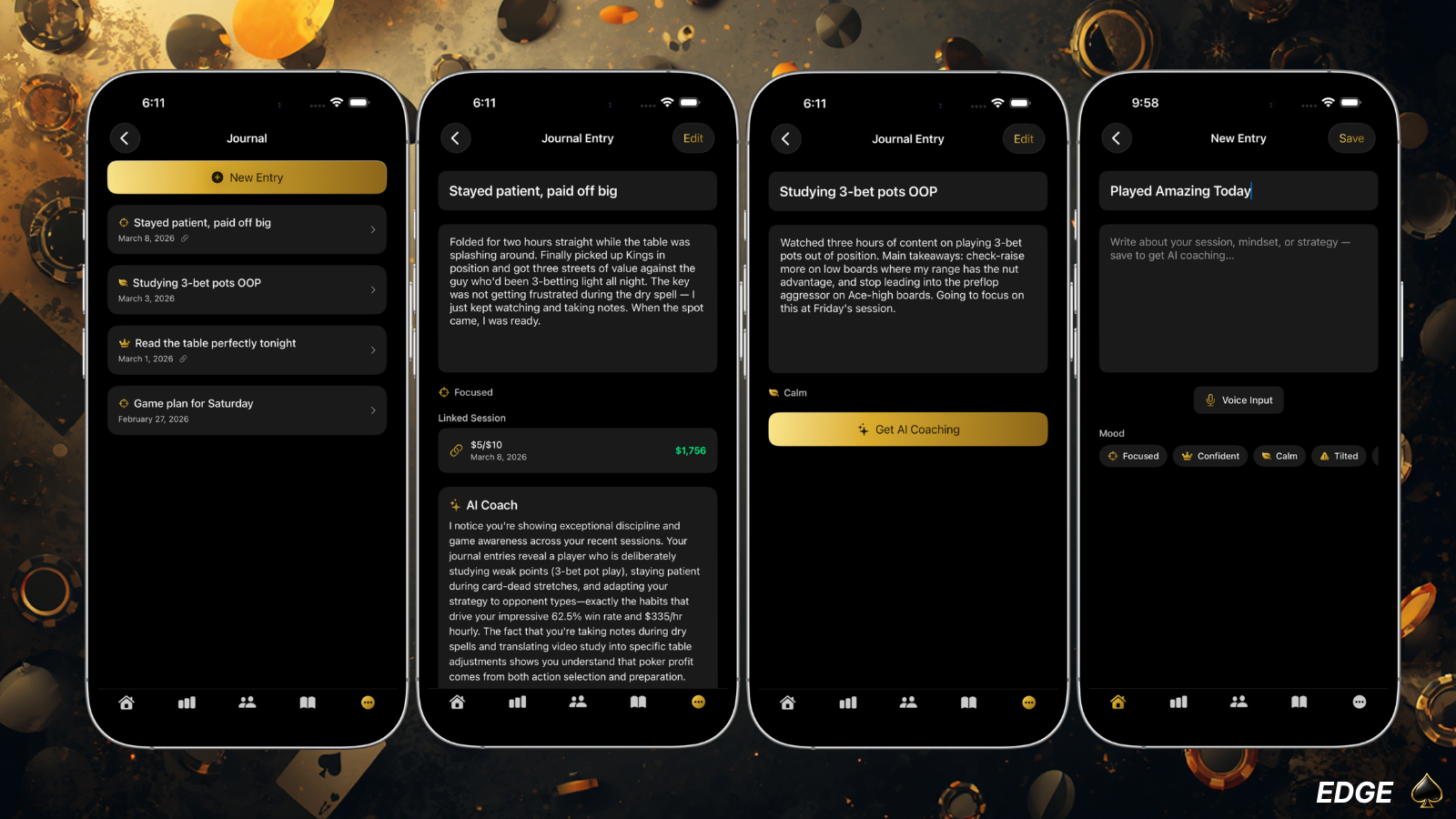 EDGE Poker journal with AI coaching